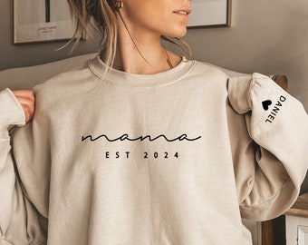 Sudadera de mamá personalizada, nombres de niños en la manga, año de estimación personalizado