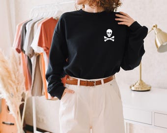 Pocket Skeleton Halloween Sweatshirt: Unisex Cotton Blend