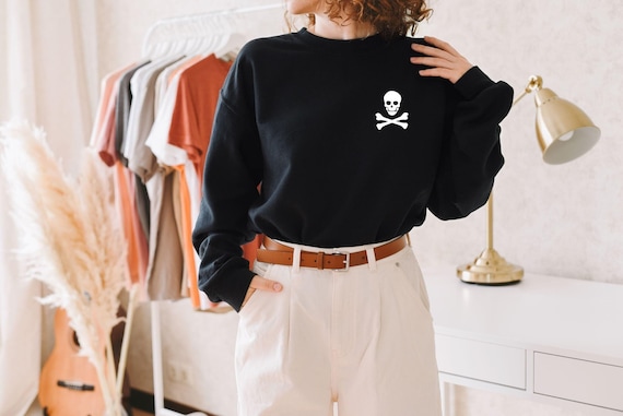 Pocket Skeleton Halloween Sweatshirt: Unisex Cotton Blend