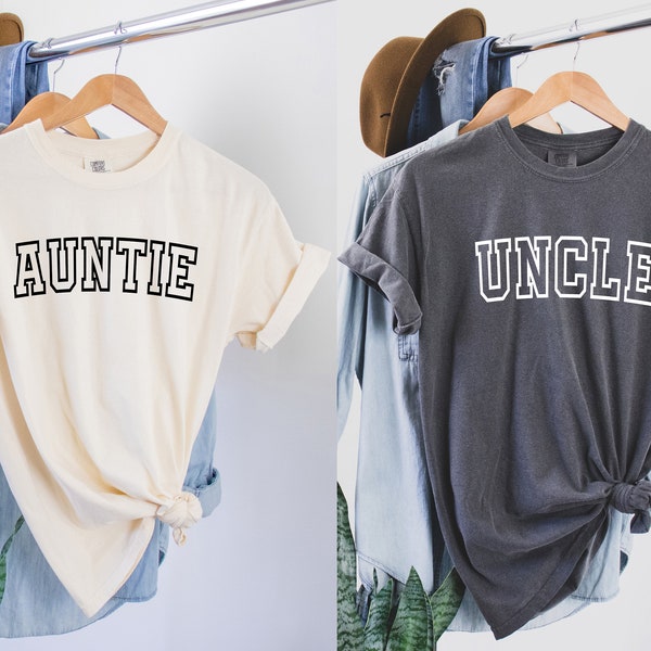 AUNTIE and UNCLE Comfort Colors Shirt, Matching Shirts, Aunt Shirt, Uncle Shirt, Baby Announcement Shirt, Pregnancy Reveal Shirt, Aunt to be