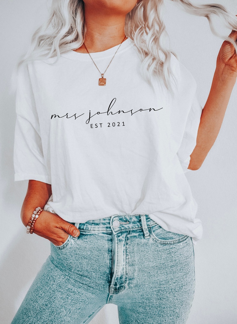 Personalized Mr Mrs Shirts, White, Size Medium, Mrs. LeBright Est 2024