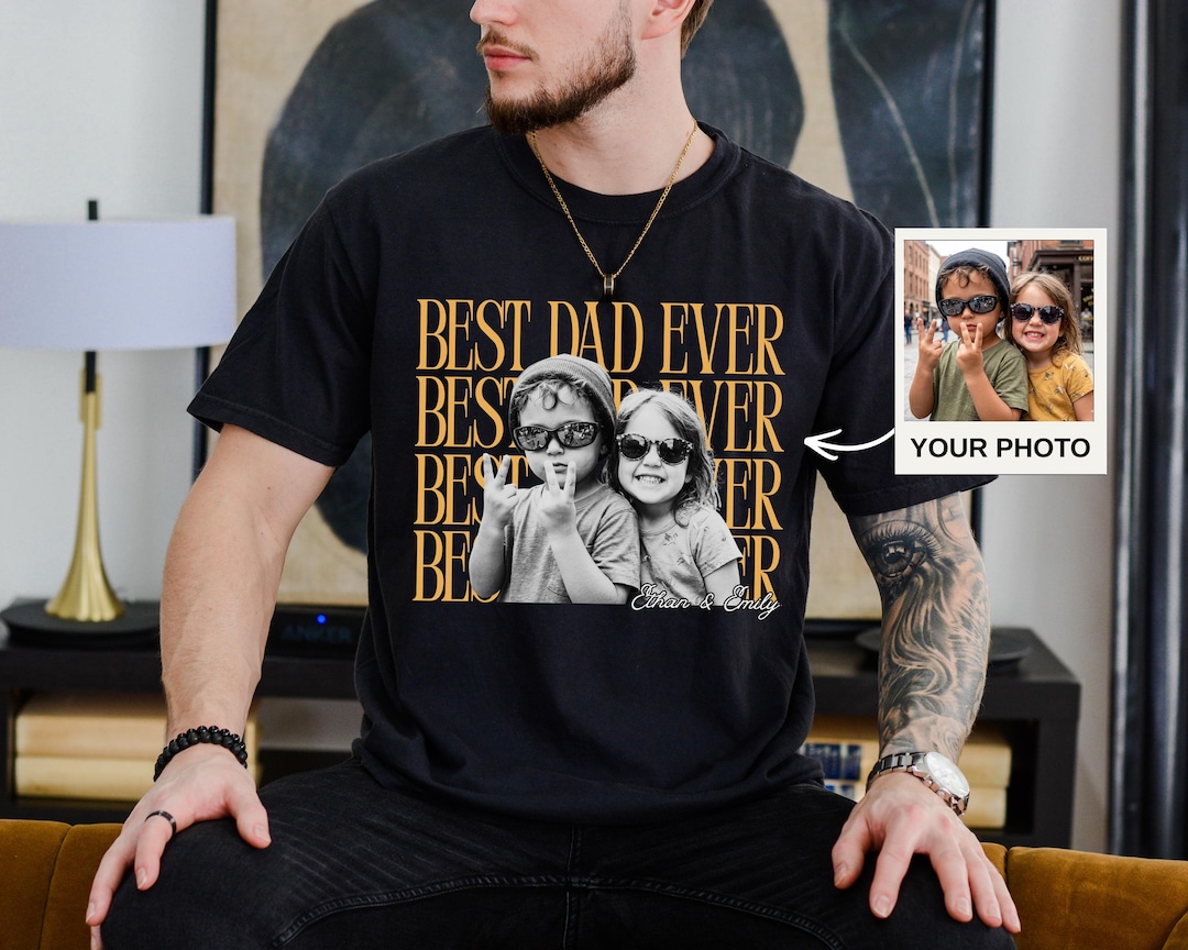 Personalized Custom Comfort Colors Dad Shirt, Personalized Fathers Day Shirt With Kids Pho