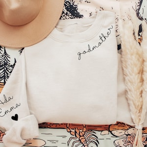 Custom Godmother With Kid Names Sweatshirt or Hoodie, God Mother Sweater, God Mother Gift, Godmother Proposal Crewneck, Mother&#39;s Day Gift
