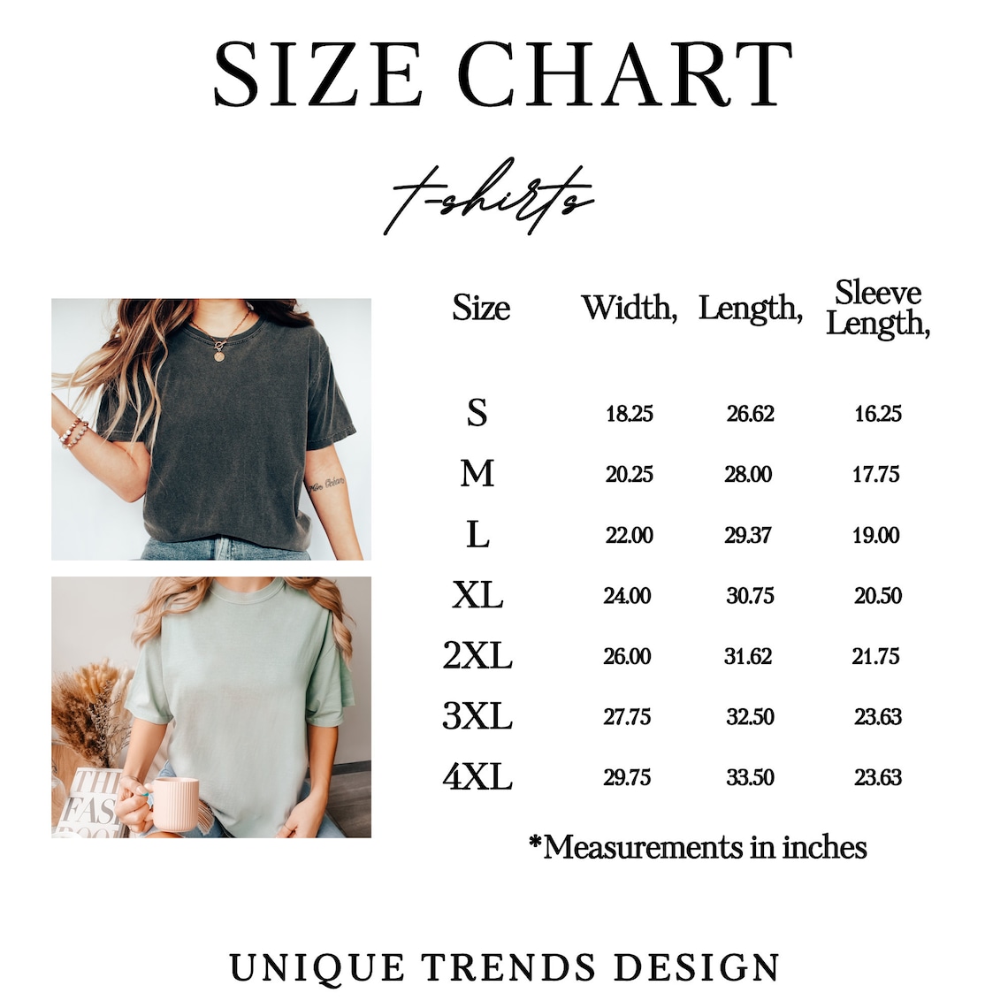 the size chart for a women's t - shirt