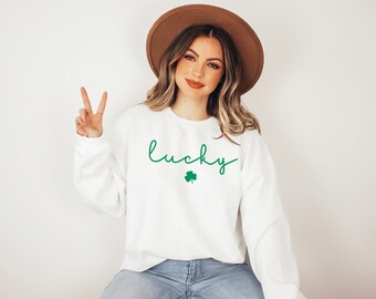 Lucky St. Patrick's Day Sweatshirt Hoodie: Clover Shamrock Irish Pullover
