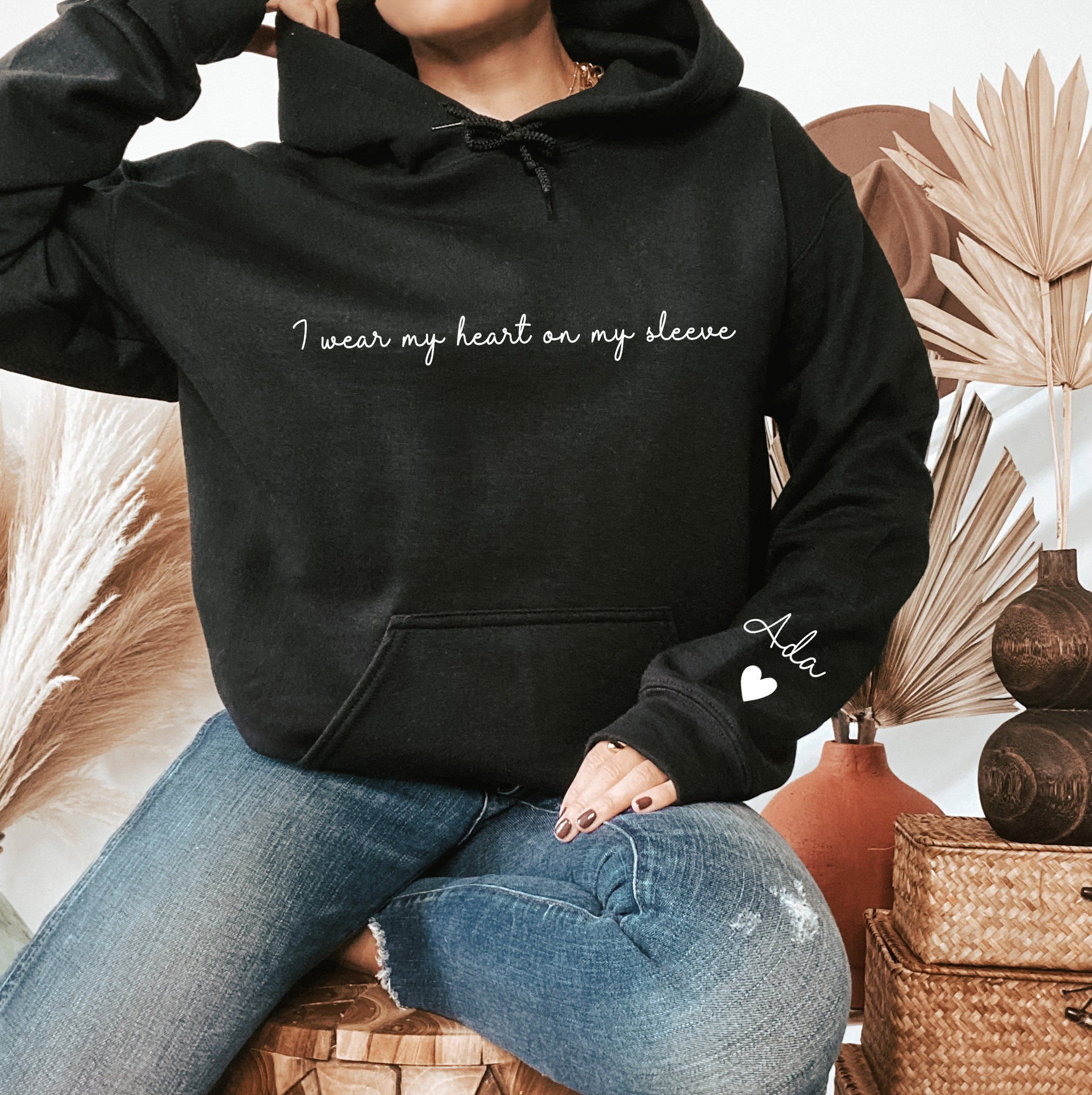 I Wear My Heart on My Sleeve Crewneck or Hoodie Custom Mama Sweatshirt With Children Name on Sleeve Mothers Day Gift for Mom New Mommy Etsy Canada