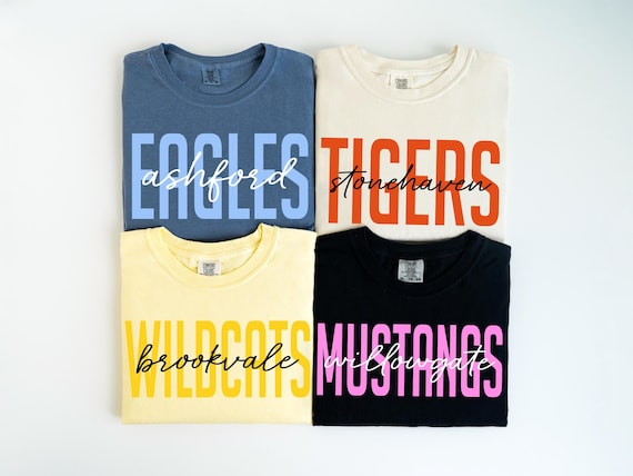 Comfort Colors® Custom School Mascot Shirt, School Logo Tee, Team Mascot Shirt Gift, Custom Name Gifts For Back To School, Custom Sports Tee