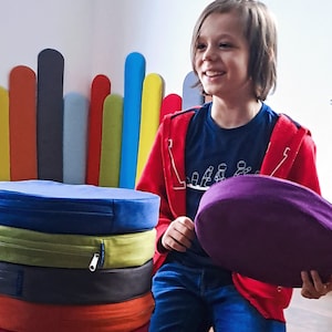 soft floor pillow, morning circle, colourfull round floor cushion, play pillow, TV pillow, round velvelt pillow, foam pillow, kindergarden