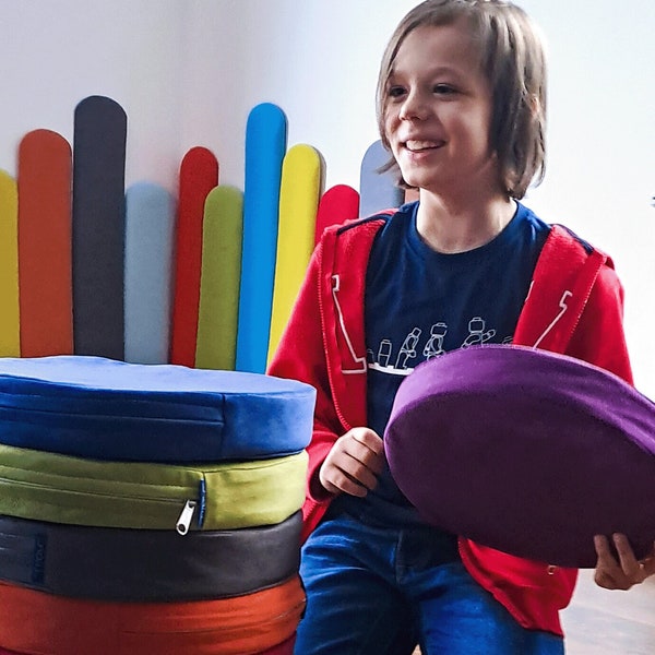 coussin de siège rond, diamètre 30 cm, hauteur 5 cm, velours, jardin d'enfants, école, coussin de genoux, coussin pour enfants, coussin de jeu