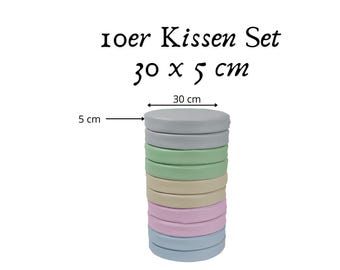 10er Kissen Set 30 x 5 cm rund, Bodenkissen, Schaumsitzkissen, runde Bodenkissen, Stuhlkissen, Kissen für Außenbereich, Schaumkissen
