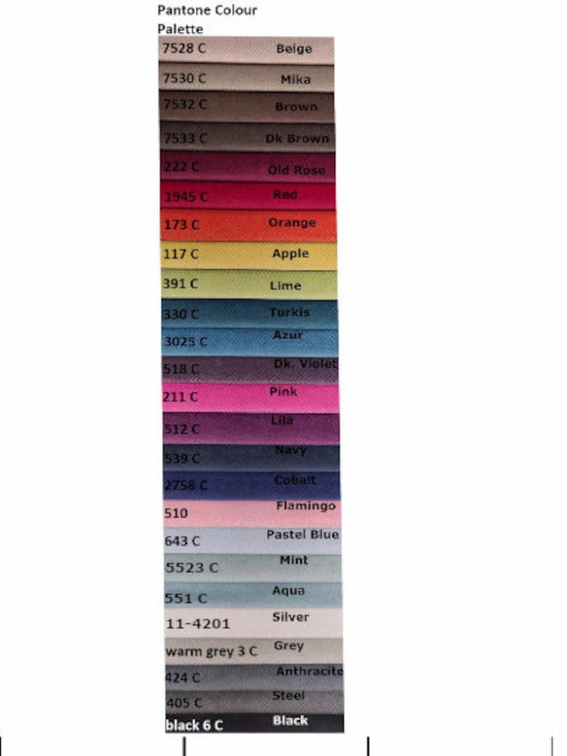May include: A color chart showing Pantone colors with their corresponding names and codes. The colors range from beige to black.