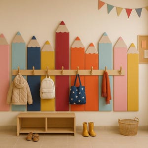 Unique Colourful Crayon Wall Panels, Kids Room Wall Decor, Upholstered Headboard, Nursery Wall Art, Soft Wall Bumper, Acoustic Wall Panels