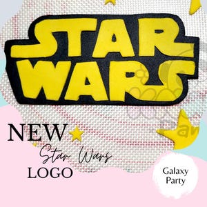 Décoration de gâteau Star Wars fondant : logo et étoiles, fête galaxie
