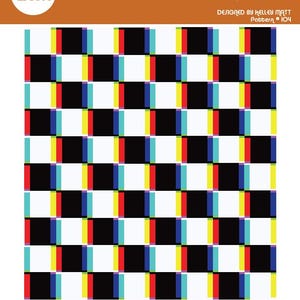 Può includere: Un modello di trapunta chiamato "Basic Glitch" progettato da Kelley Matt. Il modello presenta uno sfondo a scacchi bianco e nero con strisce verticali colorate in rosso, giallo, blu e blu-verde. La trapunta è disponibile in due dimensioni: per le gambe (45,5 pollici per 46 pollici) e per gettare (60,5 pollici per 65,5 pollici).