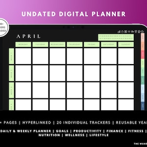 Undated Dark Themed Digital Planner, iPad Planner, GoodNotes Planner, Notability Planner, Daily and Weekly Planner, Android & Tablet Planner
