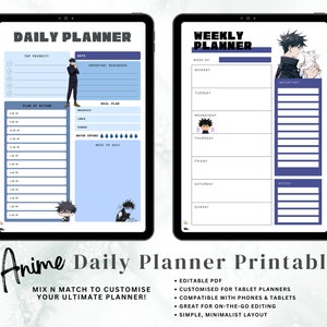 Undated Anime planner daily and weekly printables for Anime to-do list printable adhd planner printable goal planner digital onenote planner