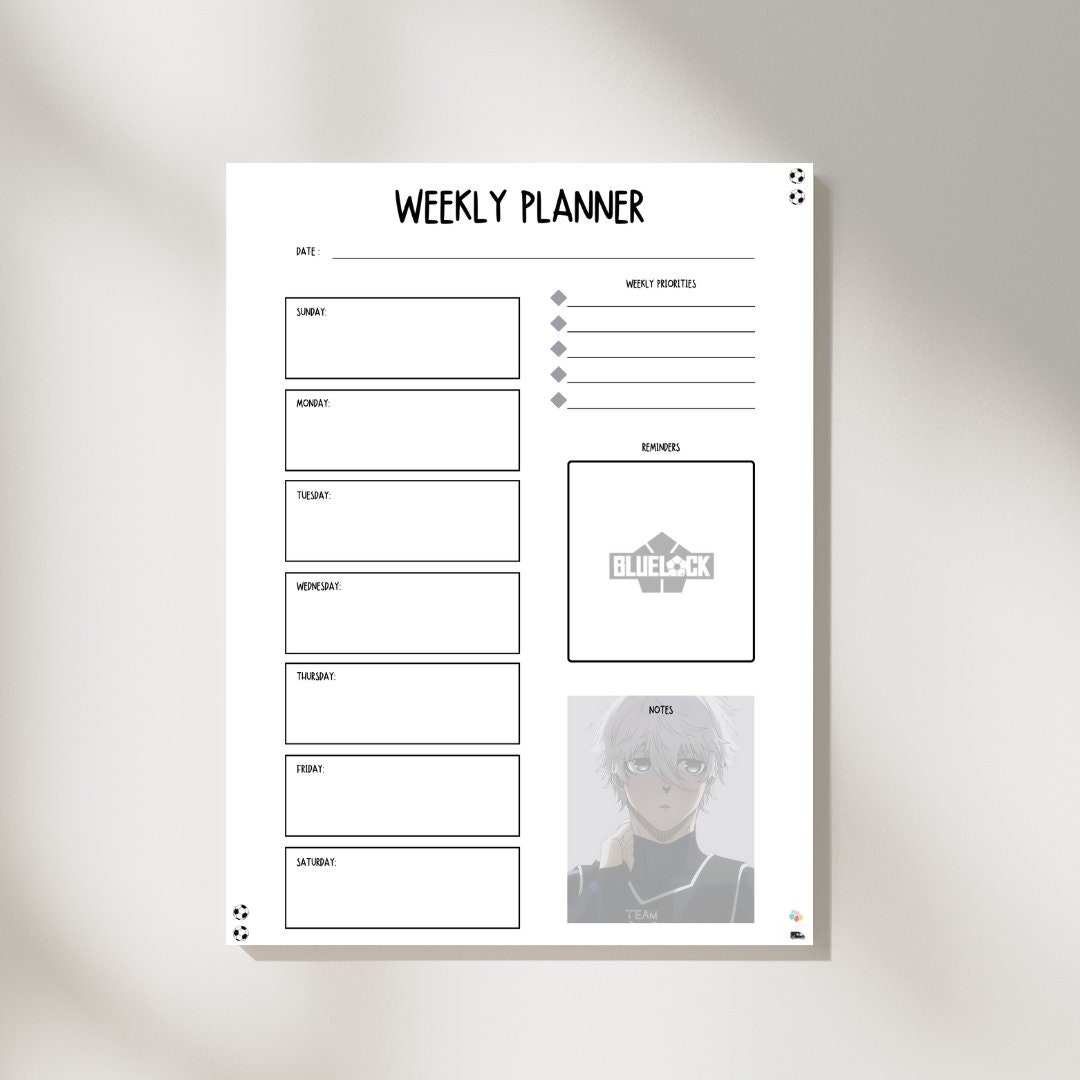 Undated BL Soccer Anime Planner, Anime Daily and Weekly Printable, To ...