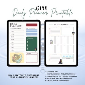 Undated Anime planner, daily and weekly anime printables, to do list, adhd planner, goal planner, anime onenote planner, anime digital diary