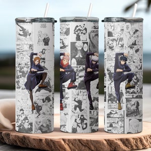 Anime 20 oz Skinny Tumbler Anime Sublimation Design Manga Panel Téléchargement numérique instantané PNG 300 DPI Ready Print Anime Tumbler Wrap