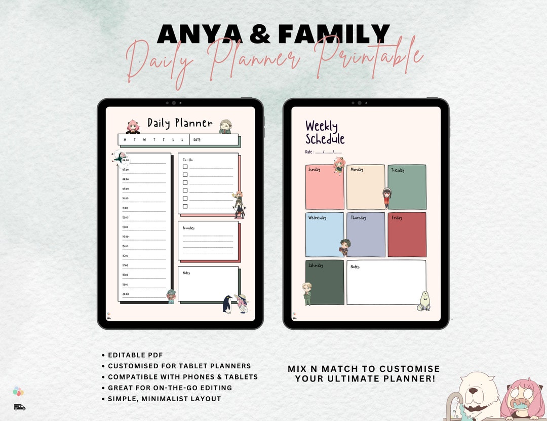 Undated Anime Minimalist Planner, Daily and Weekly Printable, to Do ...