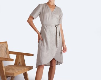 Linen Dress, Linen wrap dress, Linen dress for woman, Midi dress, Linen midi dress, Linen plus size maxi dress, linen sundress, summer dress