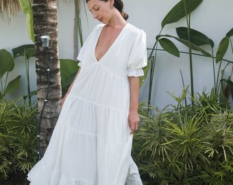 Oversize dress, white dress, custom dress, long dress, summer dress, maxi dress, midi dress, woman dress , tiered dress, casual dress.