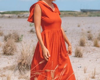 Woman dress, midi dress, bridesmaid dress, wedding dress, cape dress, custom dress, long dress, summer dress, maxi dress, midi dress, rust