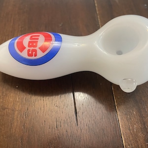 4" Premium Glass Pipe Bowl White Chicago Cubs Thick Quality