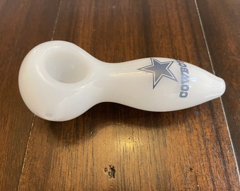 4" Premium Glass Pipe Bowl White Dallas Cowboys Thick Quality