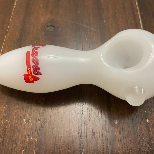 4" Premium Glass Pipe Bowl White Atlanta Braves Thick Quality