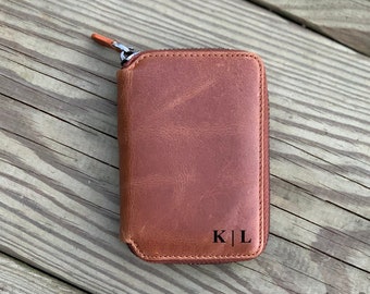 Gepersonaliseerde leren portemonnee met rits, minimalistische damesportemonnee