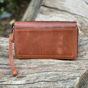 Cartera grande de cuero con cremallera para mujer, cartera con doble cremallera, regalos personalizados para ella, regalos para ella, regalos para mamá, regalos para niña