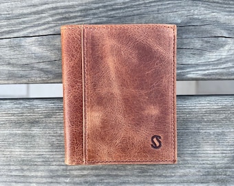 Cartera delgada de cuero, cartera personalizada para hombre, regalo de aniversario