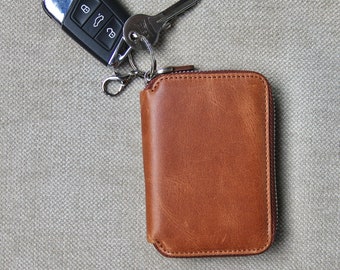 Keychain Wallet, Leather Cardholder, Credit Card Holder, Mini Wallet, Minimalist Leather Gifts for Her