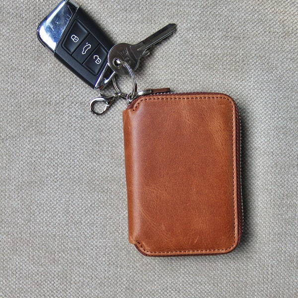 Keychain Wallet, Leather Cardholder, Credit Card Holder, Mini Wallet, Minimalist Leather Gifts for Her