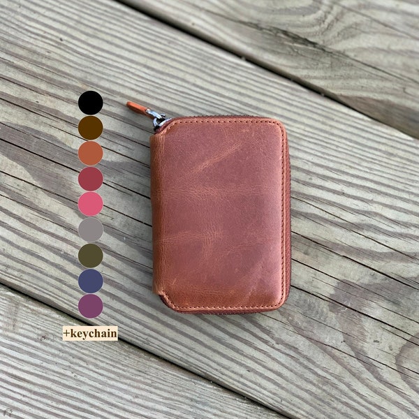 Cartera de mujer minimalista, cartera de cuero con cremallera, mini cartera de mujer, cartera de mujer linda, cartera de mujer personalizada, regalos para mamá, regalos para ella