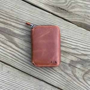 Cartera minimalista personalizada para mujer, cartera de cuero con cremallera, minicartera para mujer, cartera bonita para mujer, regalos para mamá, regalos para ella