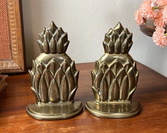 Vintage Messing Ananas Buchstützen, gealterte Patina, PWF Taiwan
