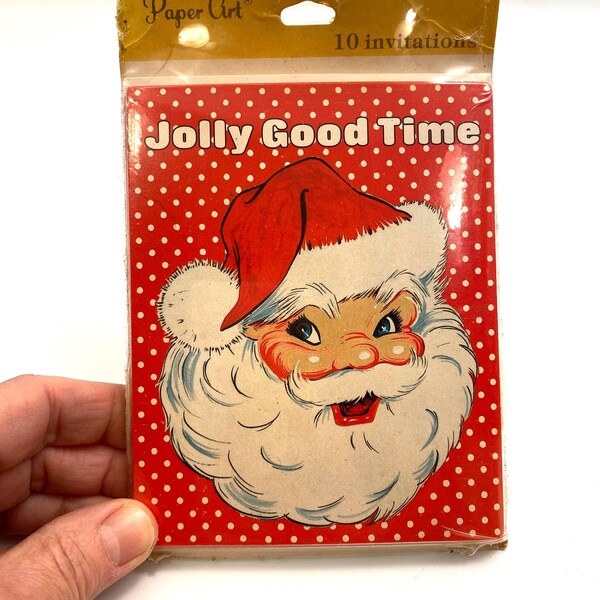 Inviti per feste di Natale Vintage Paper Art, non aperti, Jolly Good Time: confezione da 10