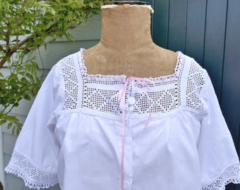 An Antique Camisole or Corset Cover with Short Sleeves & Crochet Lace Trimming