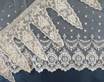 A 35" (89 cm) Length of Antique Edwardian Machine Embroidered Tulle Lace Trim & a Length of Lace with Long Points