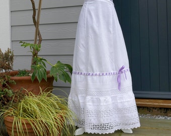 An Antique Edwardian Petticoat with Broderie Anglaise Frill - Suitable for use as a Skirt