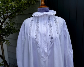 An Original Antique Victorian Nightdress with Broderie Anglaise Frills & Cuffs