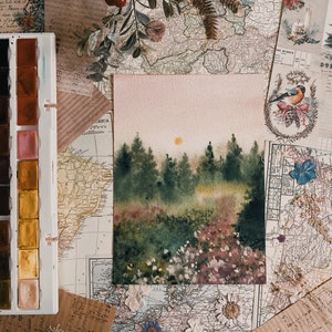 Stampa ad acquerello originale della foresta incantata