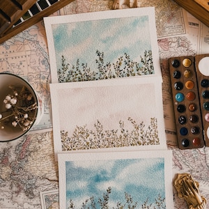 Set di stampe originali del cielo degli alberi del paesaggio