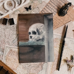 Stampa ad acquerello originale del teschio memento mori