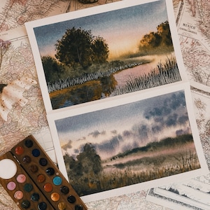 Original sunset watercolor print