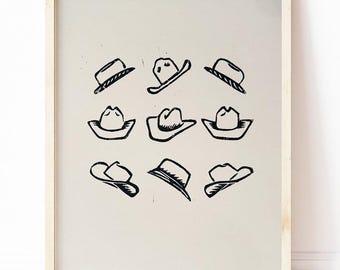 Hats Linocut Print