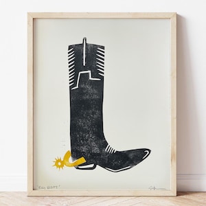 Big Boot Linocut Print