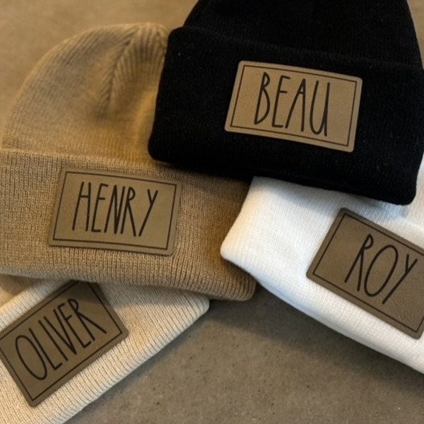 Personalized Printed Name Beanie - LIGHT BROWN PATCH